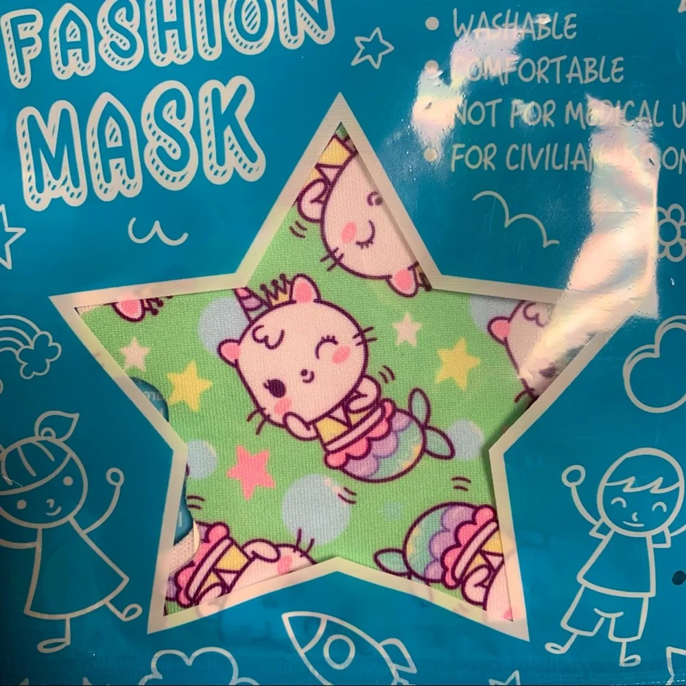 NWT Child cat Mermaid Mercat Stretch Kids Girl  Face Mask - School Covid Safety